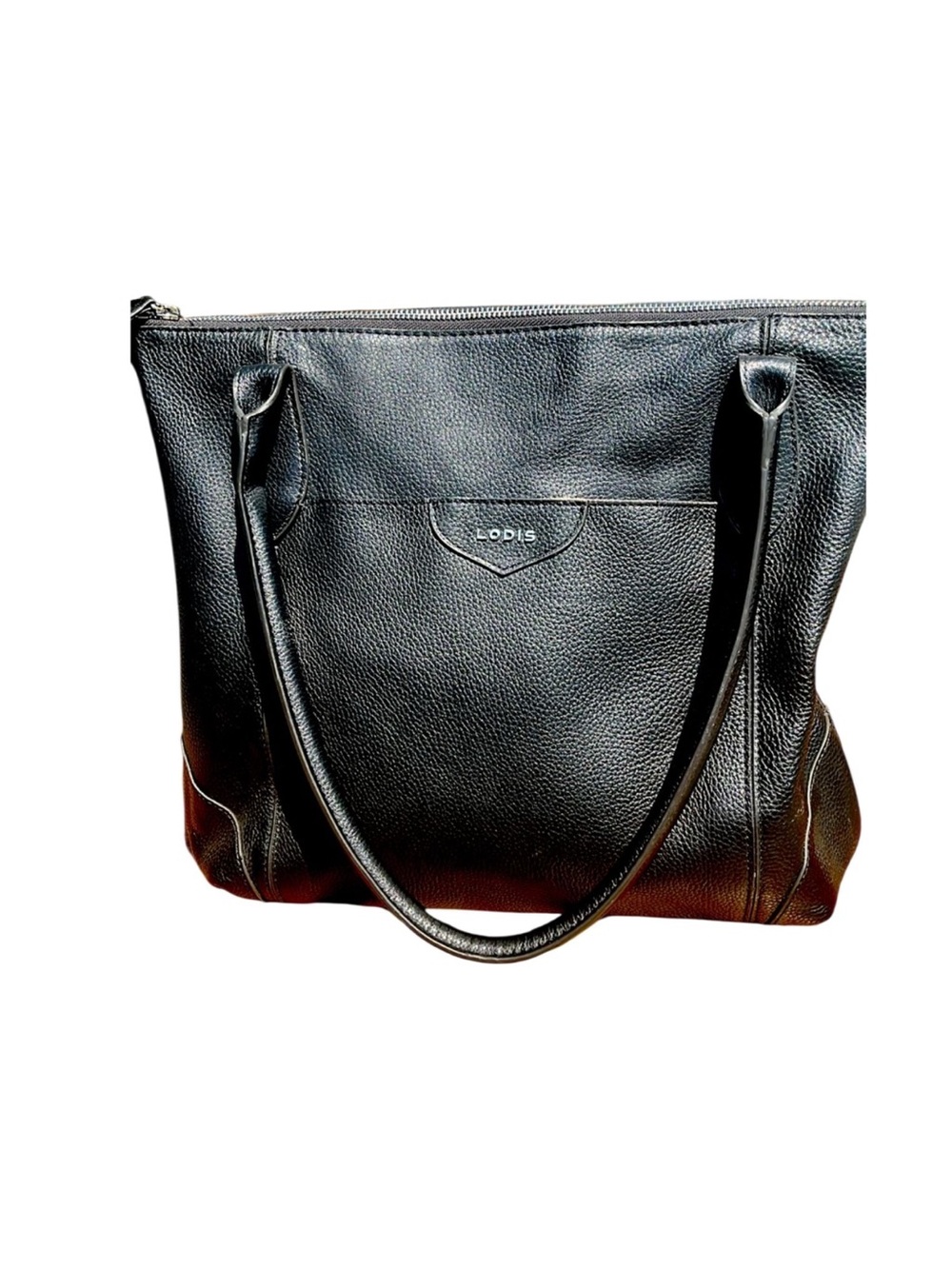 Lodis Black Leather Travel Luggage Tote Bag
